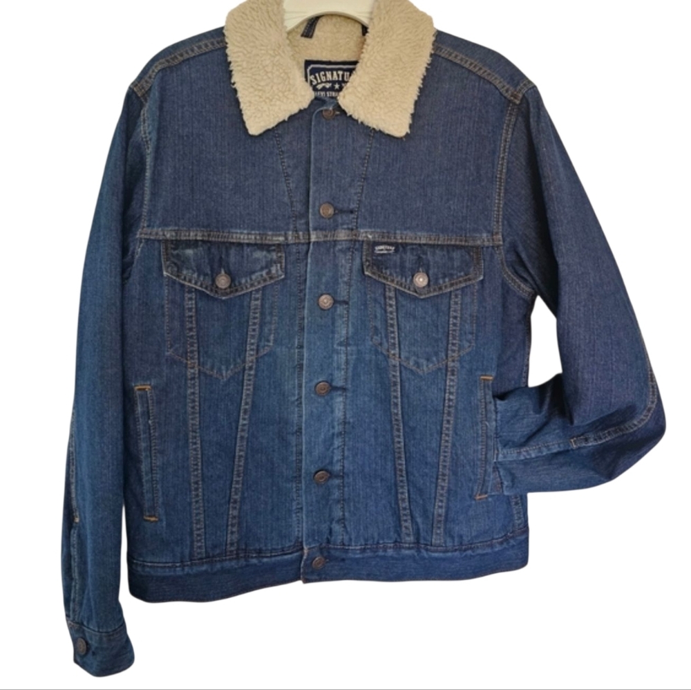 Levi's Signature Vintage Sherpa Blue Denim Trucker Jacket Men's Size Sm